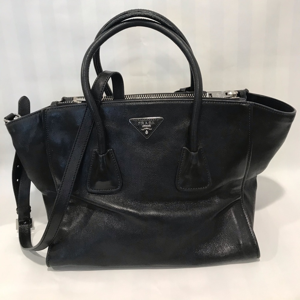 Prada Glace Calf Twin Pocket Tote Bag, Black